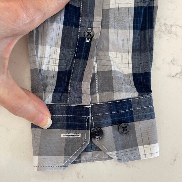 RW&CO. Slim Fit 100% Cotton Button Down Plaid Shirt Navy White Grey Sz XS - Picture 6 of 14